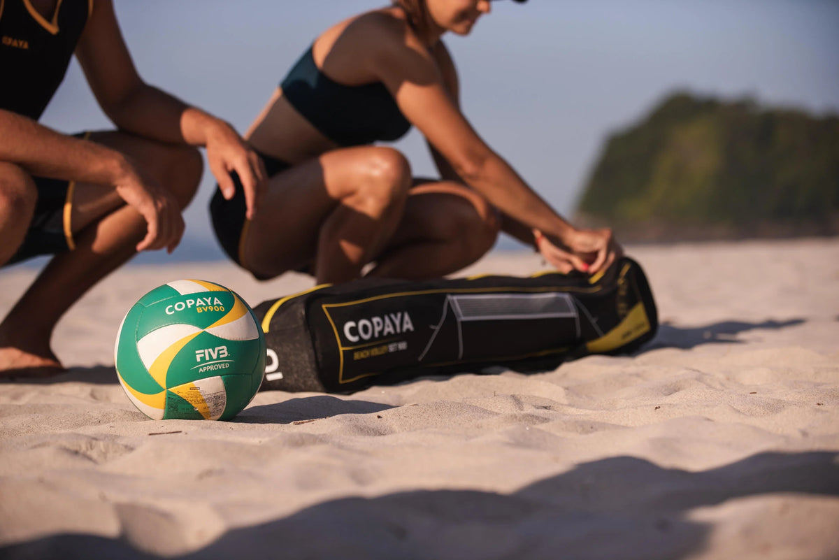 Portable Beach Volleyball Set Adjustable Heights Yellow F533