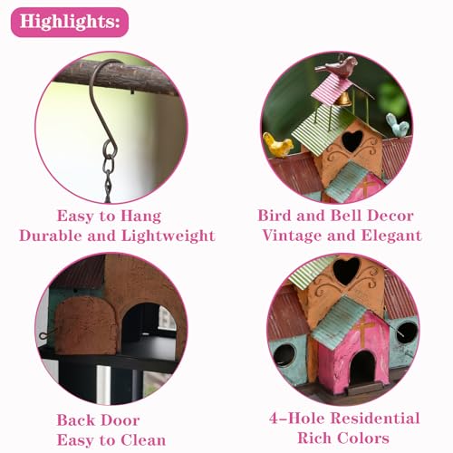 Large 4 Hole Metal Bird House with Bell Y120