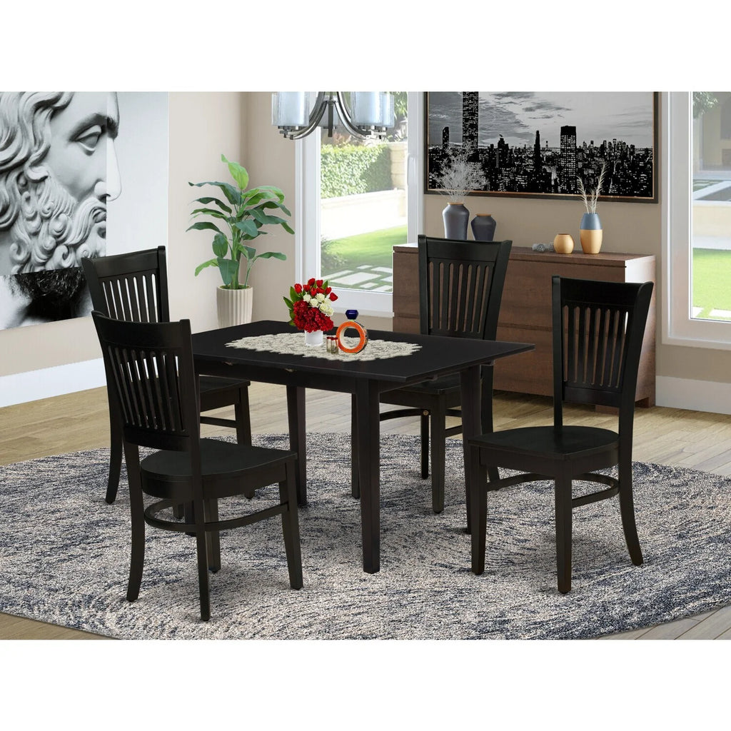 5-Piece Wood Dinette Set with Slatted Back Chairs and Butterfly Leaf Table Black L157