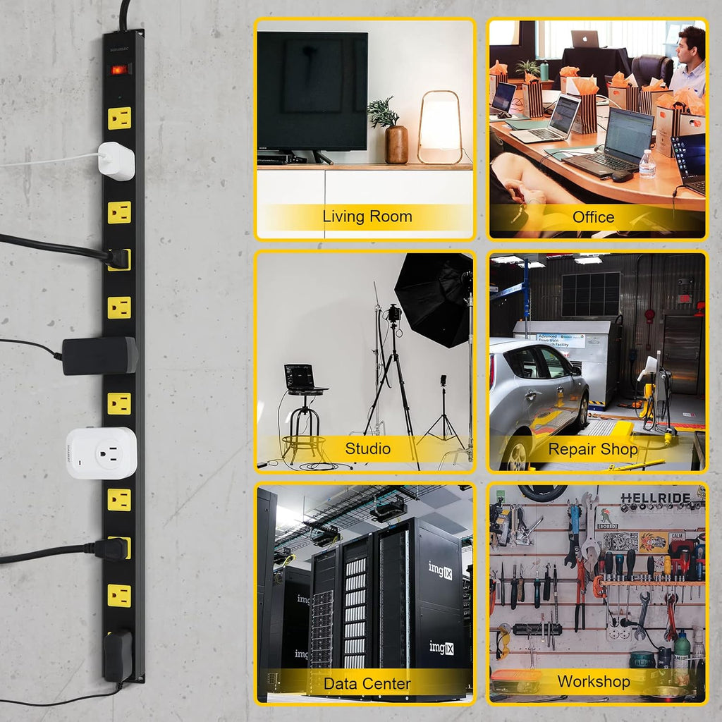 2-Pack 12 Outlet Metal Power Strip with 15 FT Cord Surge Protector Y151216