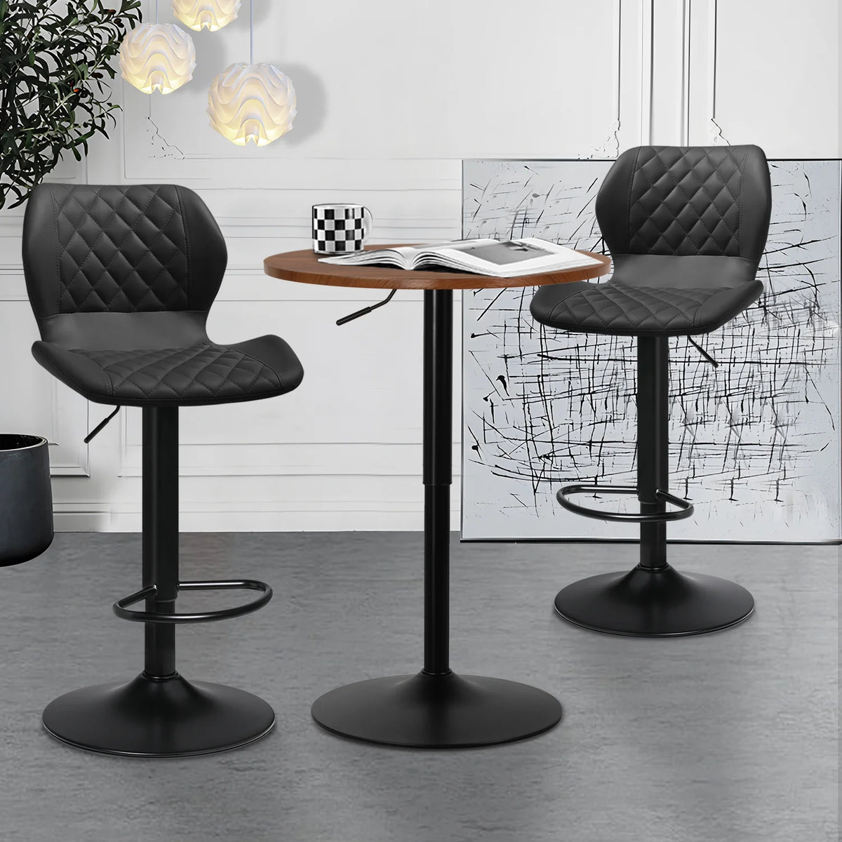 3 Piece Bar Table and Chair Set with Rotatable Tall Bistro Stools D51553