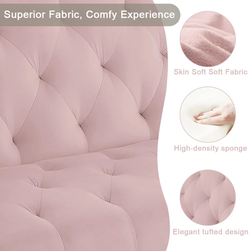 Pink Velvet Convertible Sofa Bed with 2 Pillows M60073