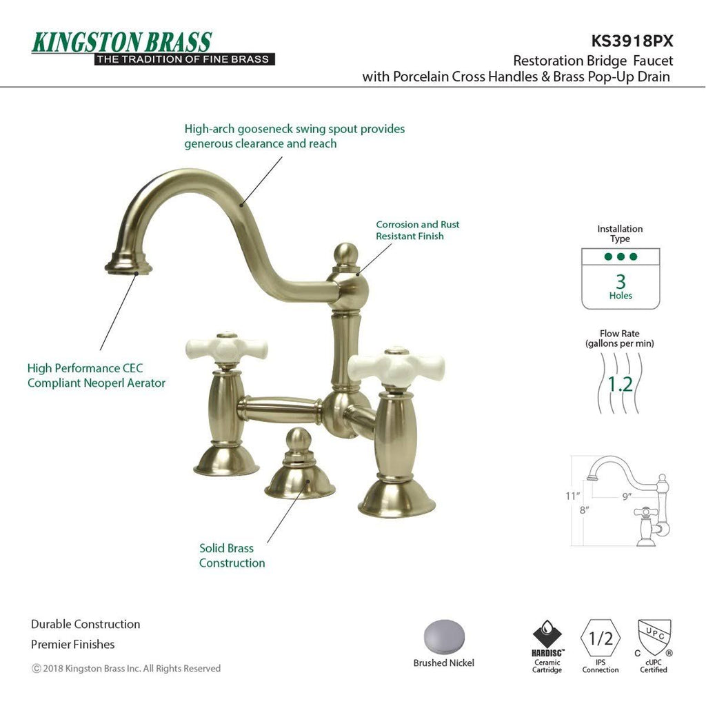 Polished Brass Lavatory Bridge Faucet with Brass Pop-Up N369