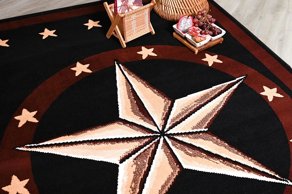 Black 2 ft. x 8 ft. Western Star Area Rug V609