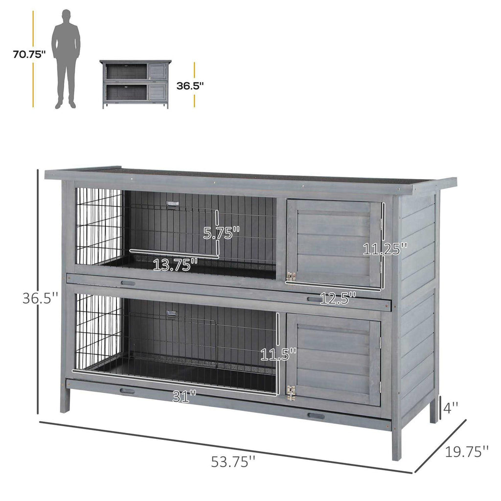 2-Story Wooden Rabbit Hutch with Lockable Doors H70439