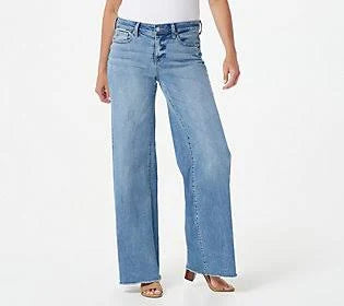 Wide Leg Fray Hem Jeans, Size 28 W I607555