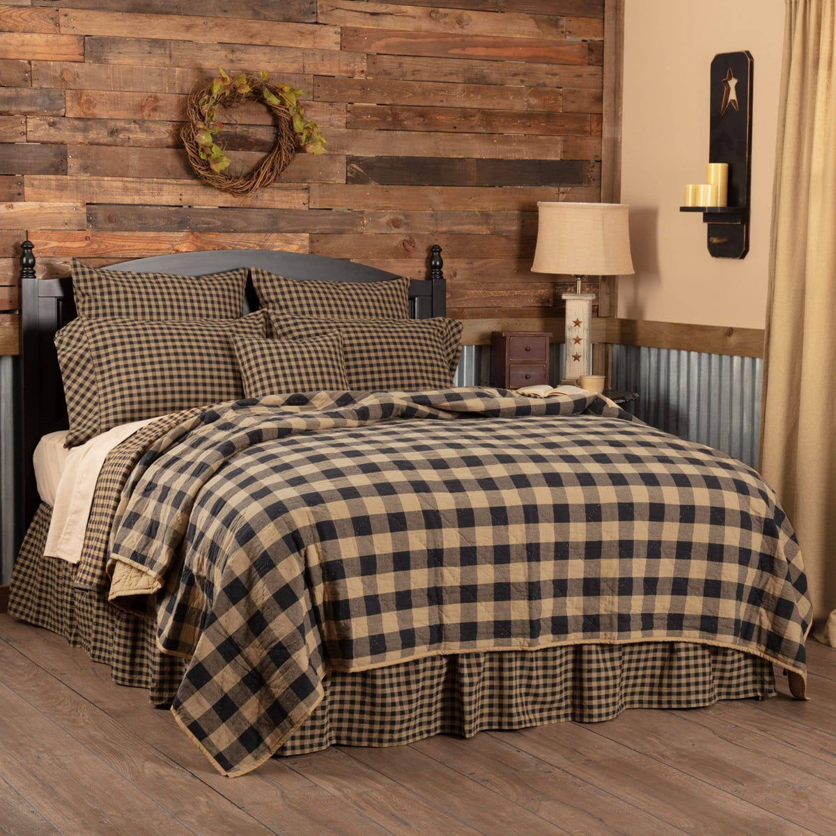Black Check Quilt Coverlet Twin L20357