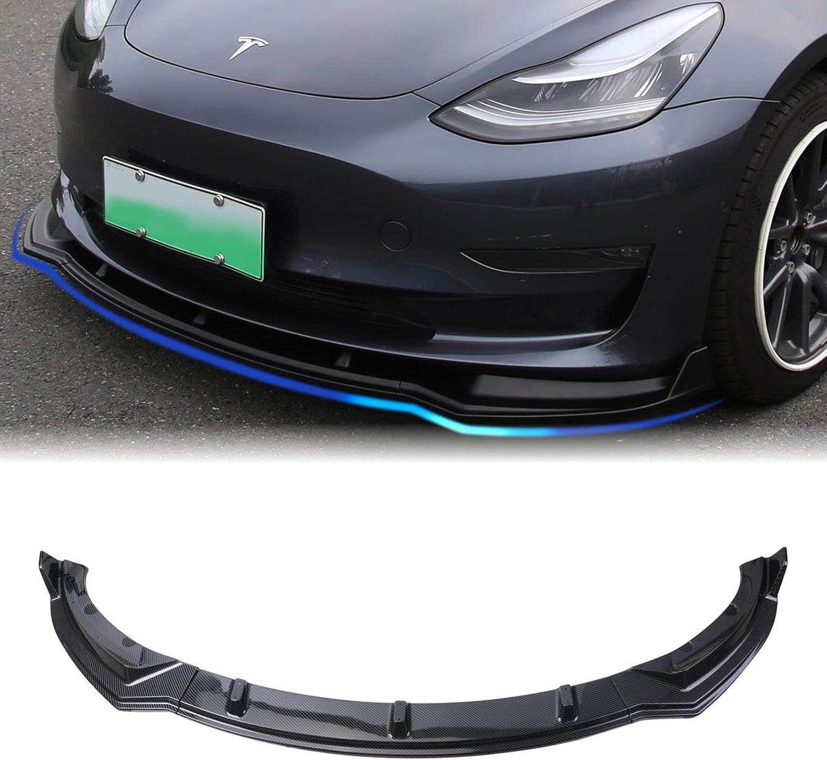 Glossy Carbon Fiber Pattern Front Bumper Lip Spoiler for Tesla Model 3 X53568