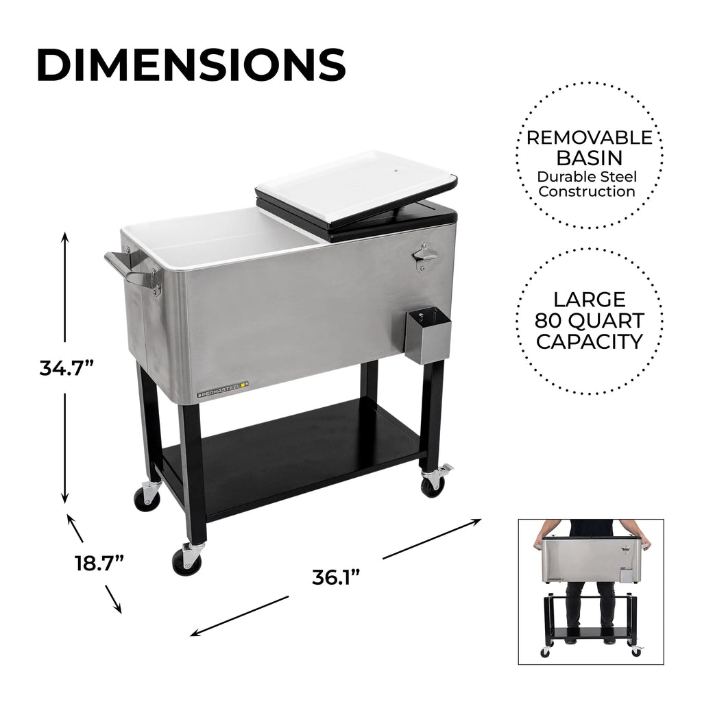 80-Qt Steel Rolling Patio Cooler with Removable Basin A803226