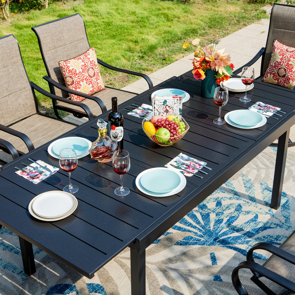 9-Piece Outdoor Dining Set with High Back Swivel Padded Chairs & Extendable Table, Black & Tan H35303
