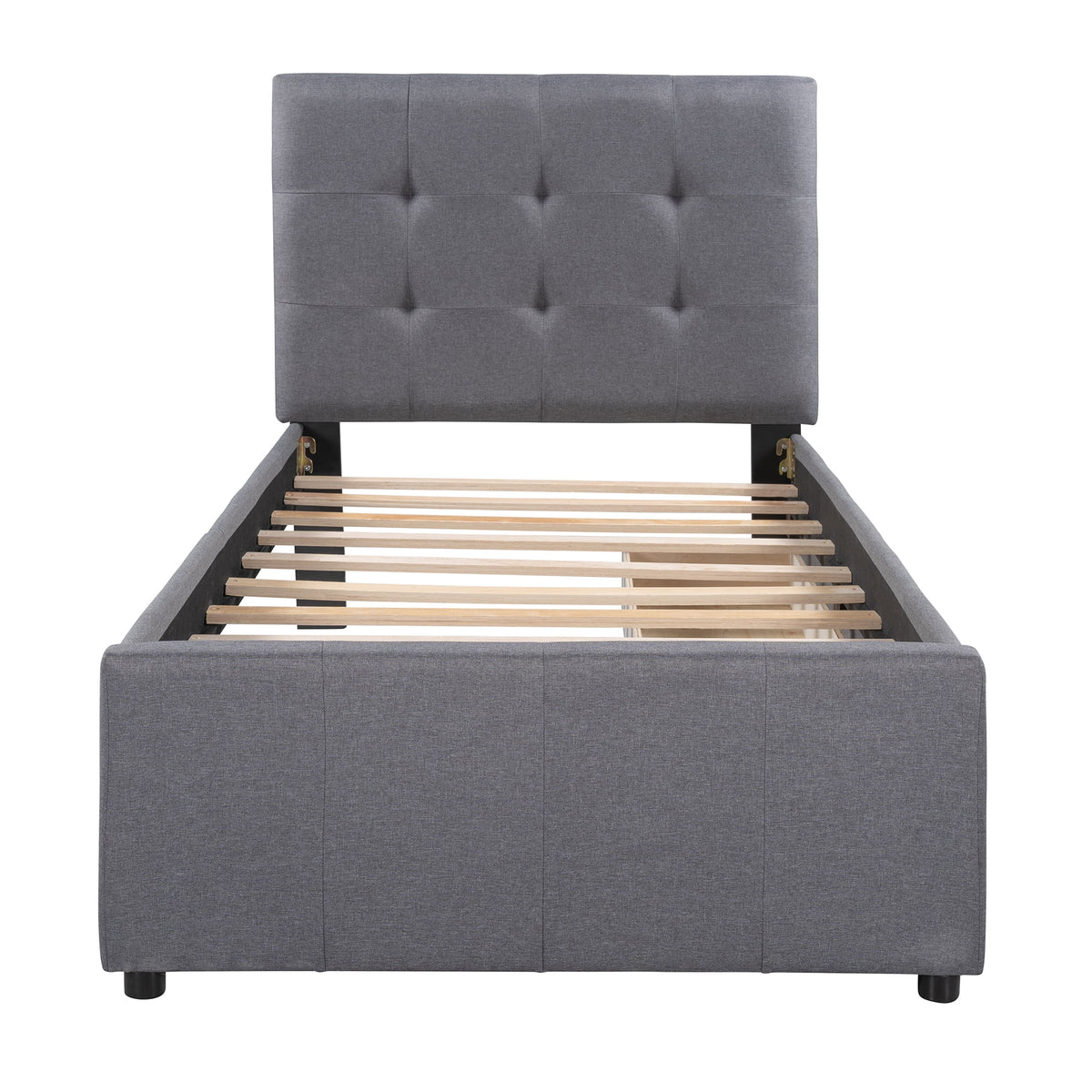 Gray Upholstered Twin Size Platform Bed with 2 Storage Drawers N658