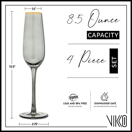 8.5 Ounce Smoked Gold Rim Champagne Flutes Set of 4 K4606