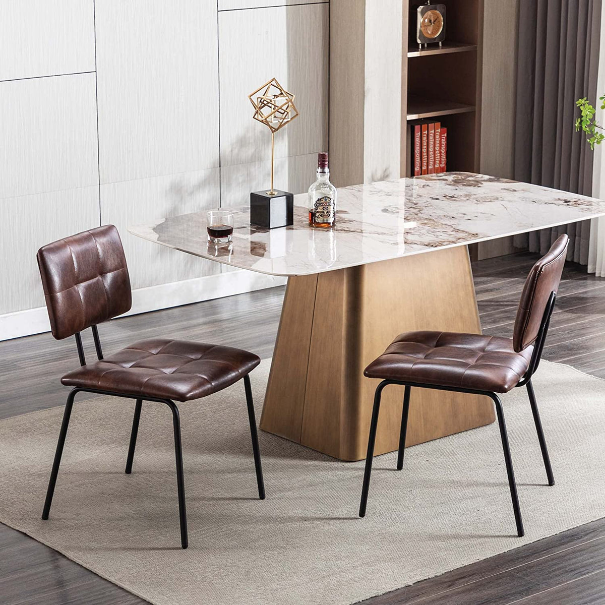 Faux Leather Upholstered Dining Chairs Set of 2 with Metal Legs Z152