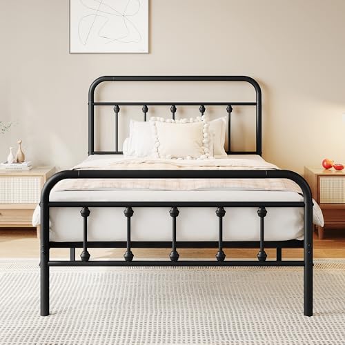 Full Size Black Metal Platform Bed Frame with Headboard and Footboard D408977