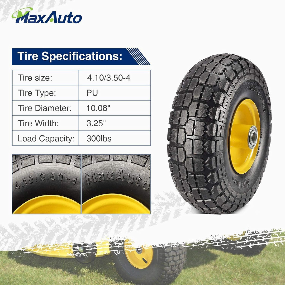 4 Pack 10 Inch Solid Rubber Tyre Wheels with Yellow Steel Hub I4754
