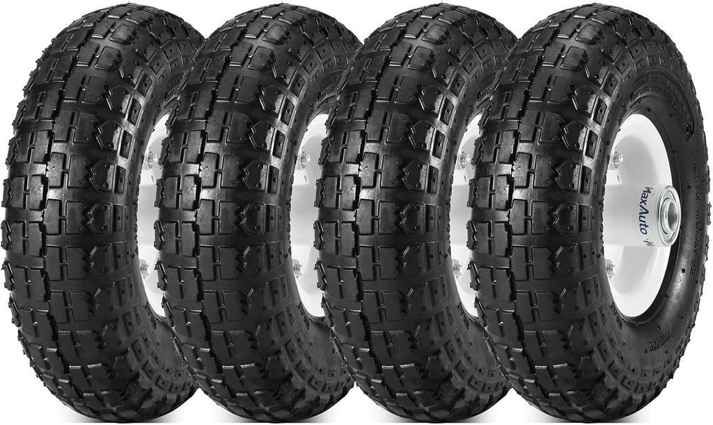 4 Pack 10 Inch Solid Rubber Tyre Wheels with Yellow Steel Hub I4754