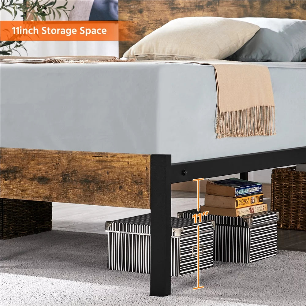 Metal Twin Bed Frame with Wooden Headboard & Footboard K3984