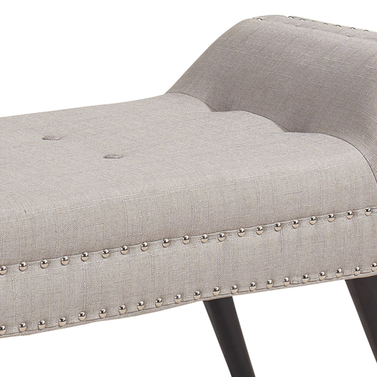 Taupe Fabric Ottoman Bench with Nailhead Trim and Wood Legs U4744