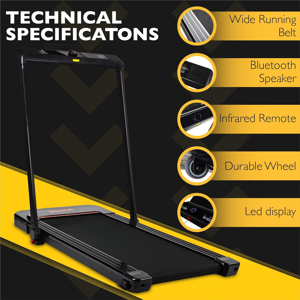 Under Desk Treadmill, 480W Foldable Motorized Exercise Machine with Bluetooth Speaker and LED Display G300