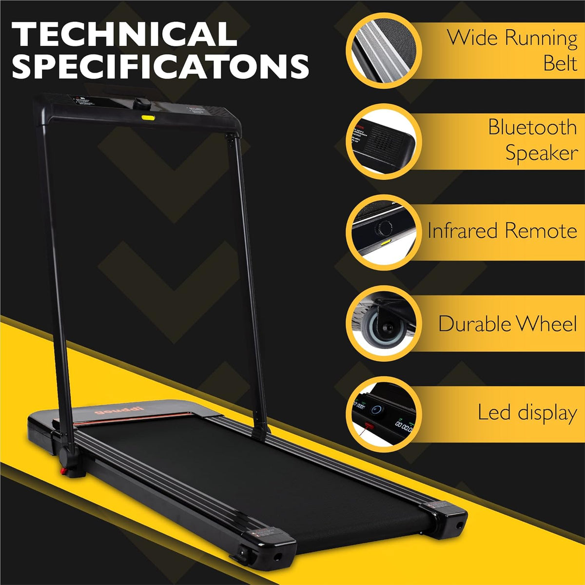 Under Desk Treadmill, 480W Foldable Motorized Exercise Machine with Bluetooth Speaker and LED Display G300