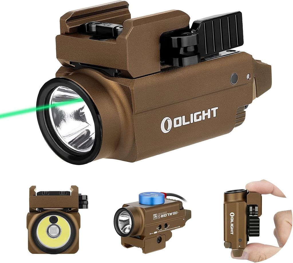 Compact Rail Mount Weaponlight with Green Beam and White LED Combo, Magnetic USB Rechargeable Tactical Flashlight with 1913 or GL Rail, Battery Included (Desert Tan) X4119