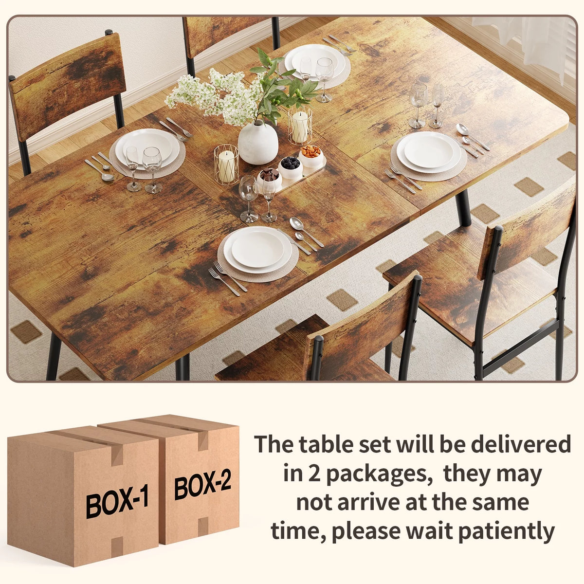 Extendable Kitchen Table Set for 4-6 People, 7-Piece Dining Table Set With 6 Chairs L51246