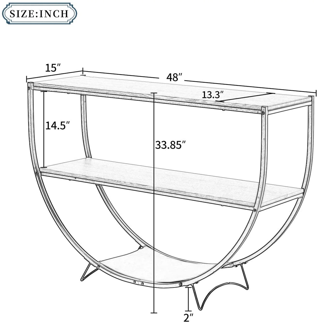 Rustic Wood 2-Tier Console Table with Shelves and Metal Frame B44657