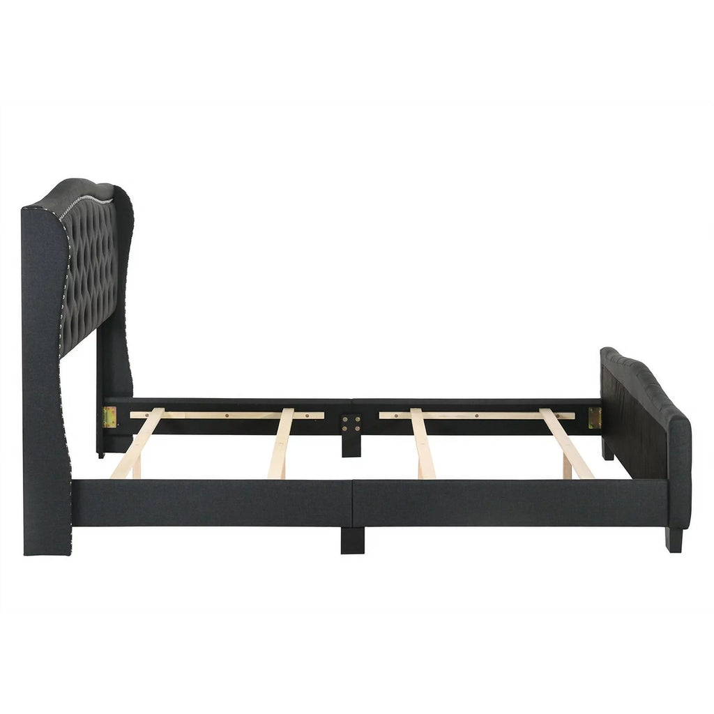 Dark Gray King Tufted Fabric Upholstered Bed D59545