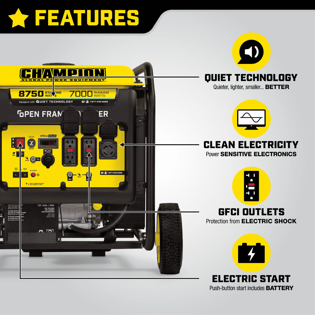 8750-Watt Open Frame Inverter with Electric Start M46868