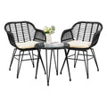 3 Piece Black PE Rattan Outdoor Wicker Bistro Set with Cushions M322627