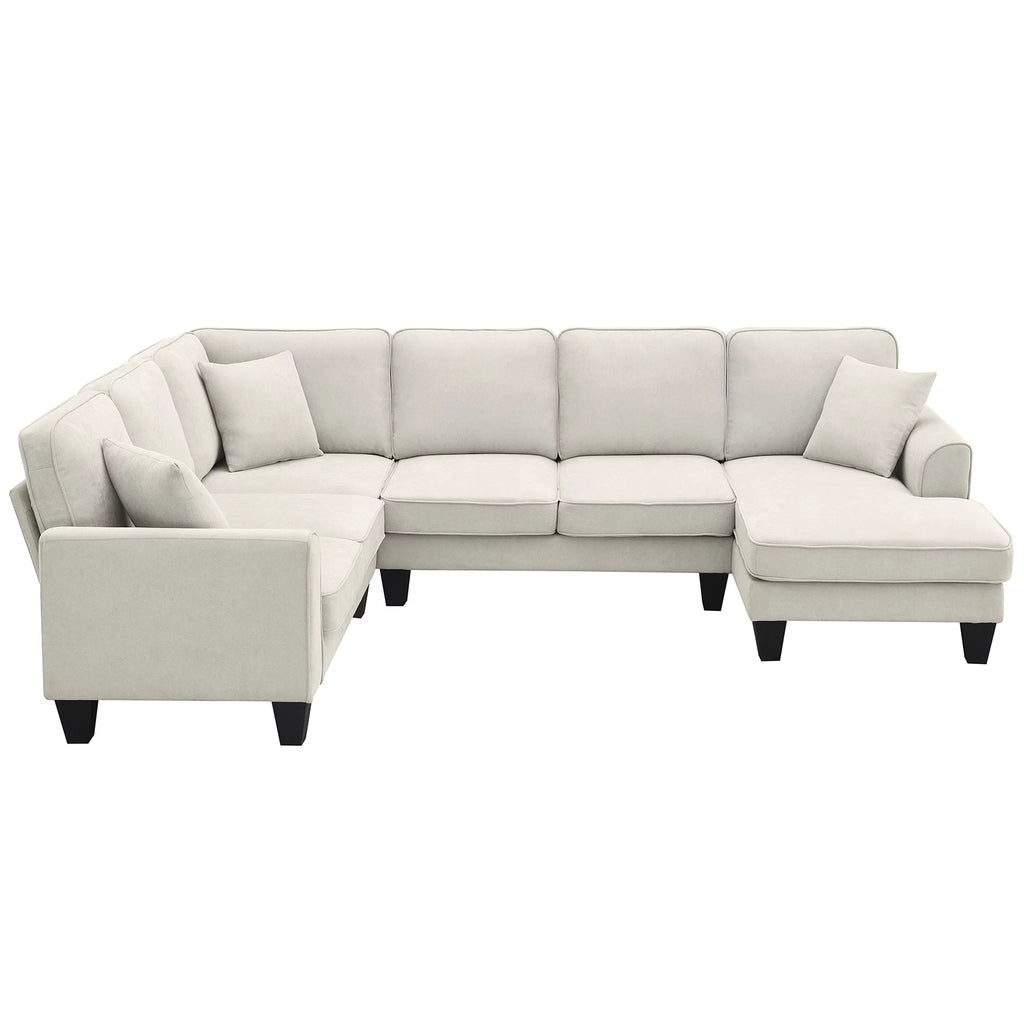 Beige U-Shaped 7-Seater Sectional Couch with Chaise B138291