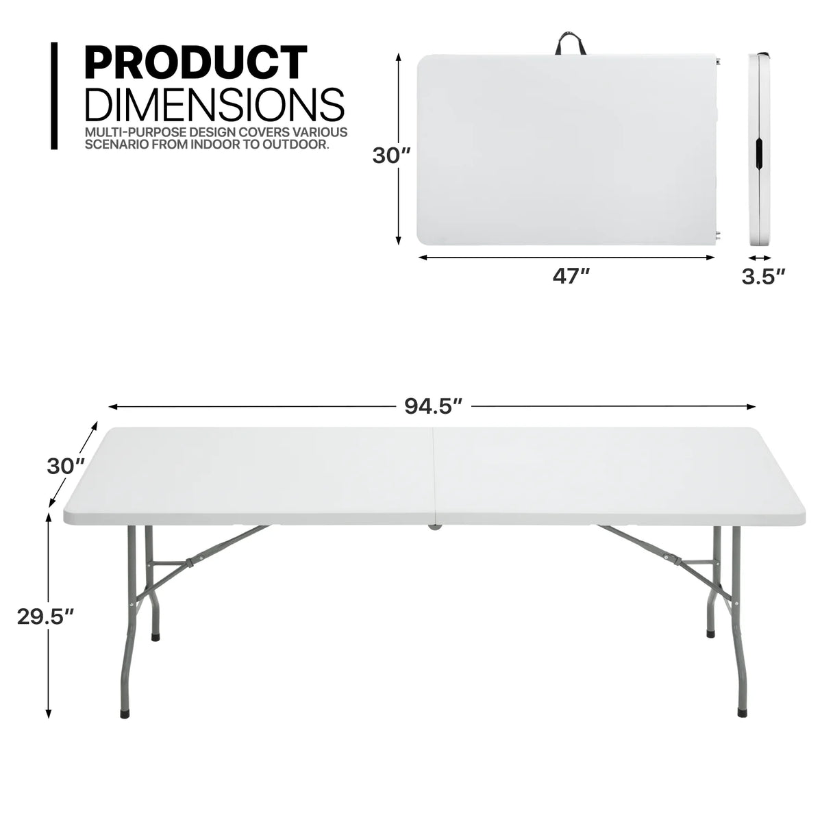 11-Piece 8 Ft Folding Dining Table with Chairs Set with Carry Handle M769557