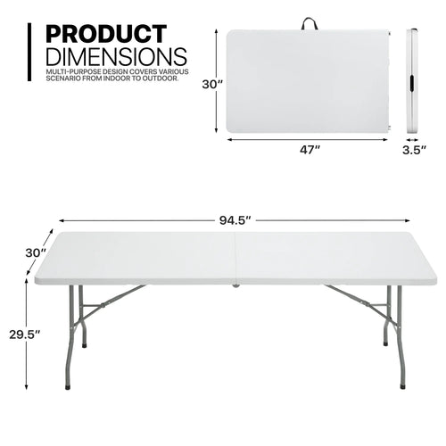 11-Piece 8 Ft Folding Dining Table with Chairs Set with Carry Handle M769557