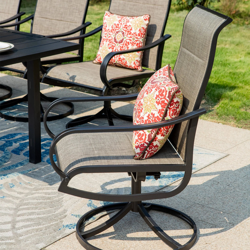 9-Piece Outdoor Dining Set with High Back Swivel Padded Chairs & Extendable Table, Black & Tan H35303