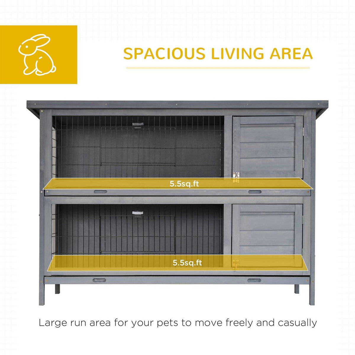 2-Story Wooden Rabbit Hutch with Lockable Doors H70439