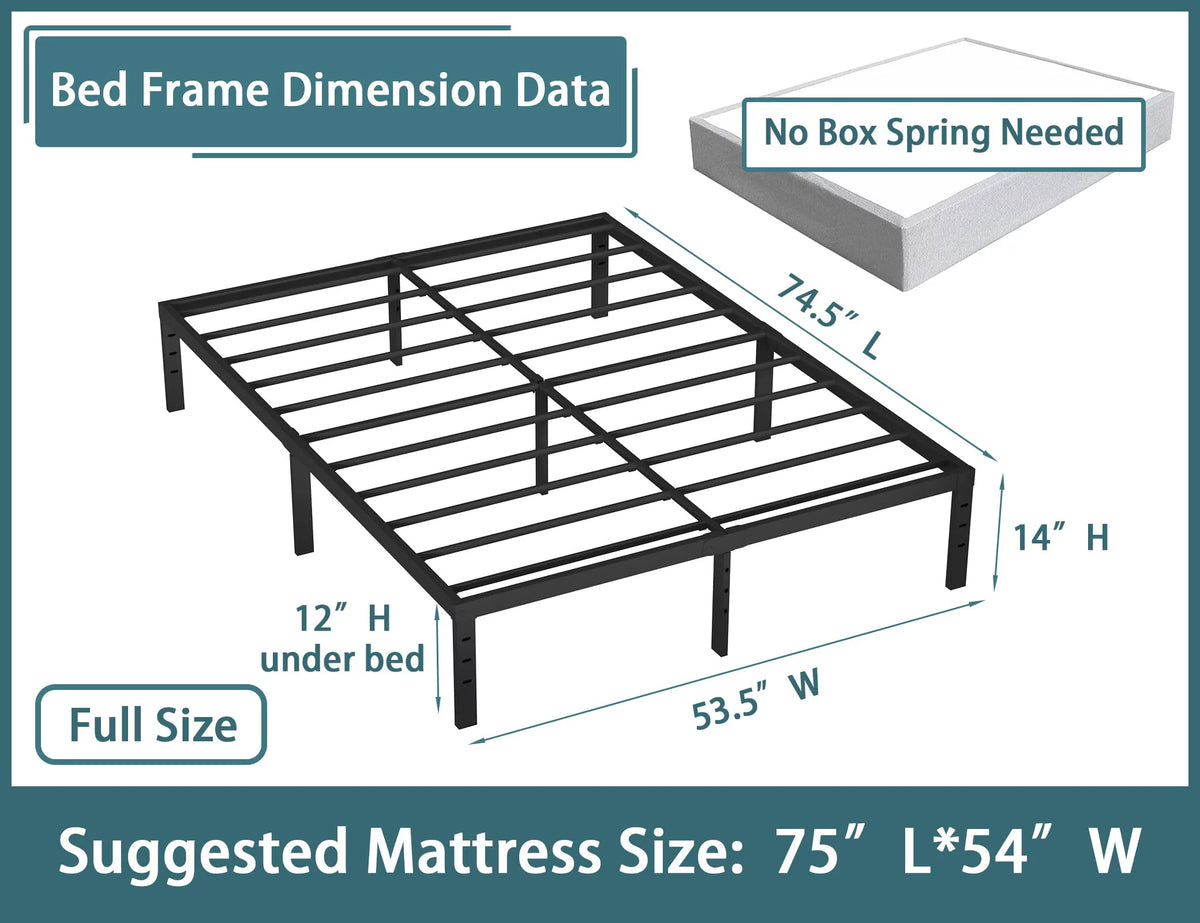 14'' Heavy Duty Full Metal Platform Bed Frame V364