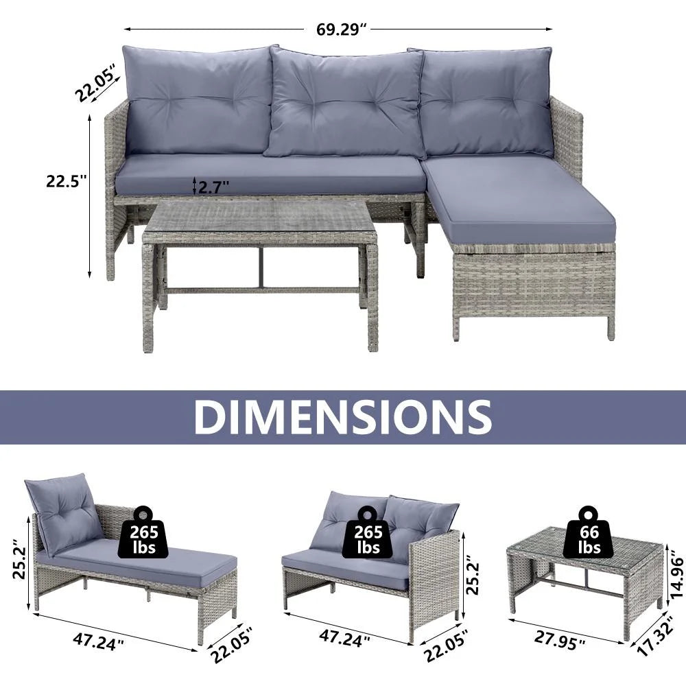 4 Piece PE Rattan Patio Sofa Set with Glass Table Z523039