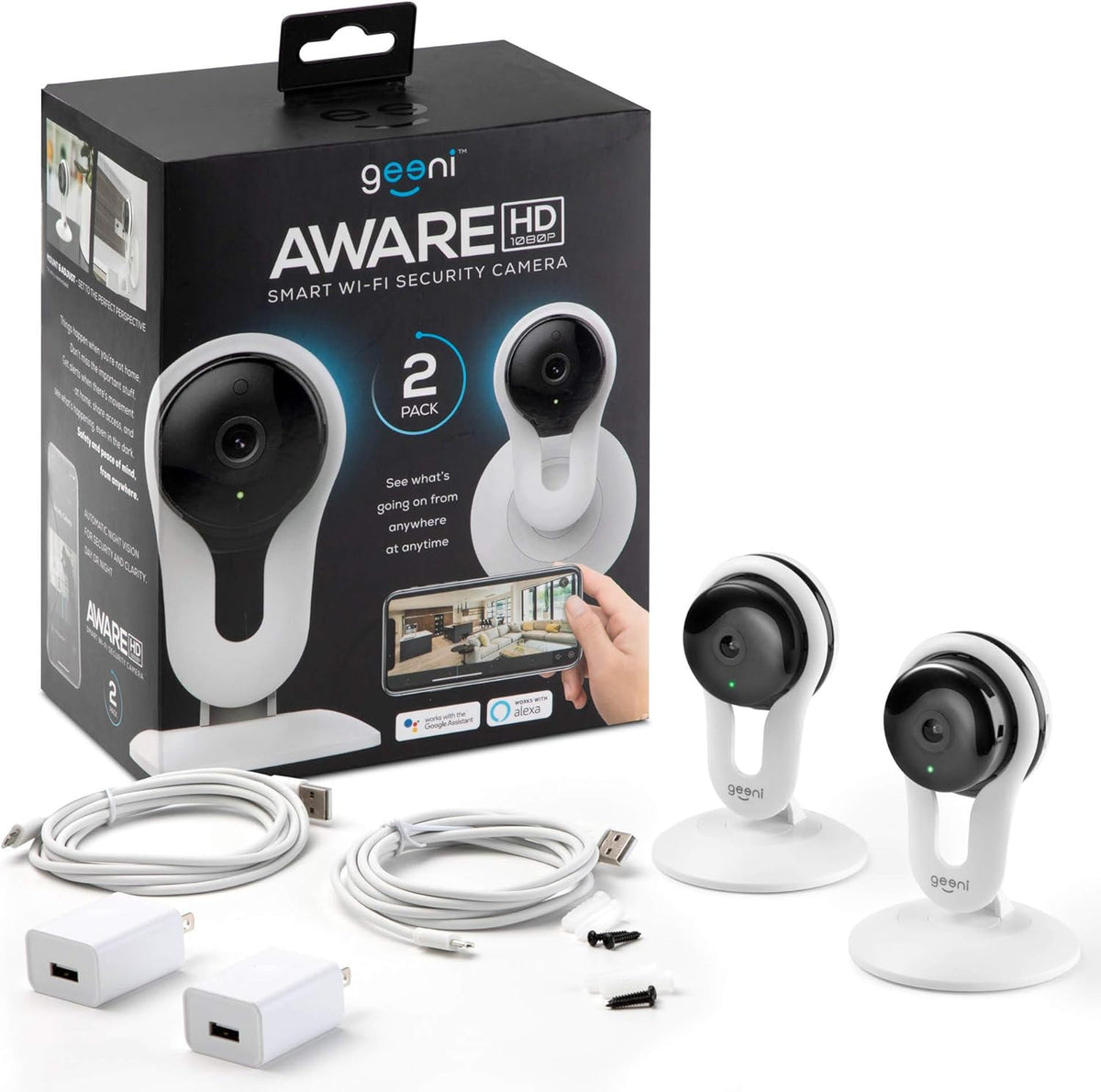 White 1080p Indoor Smart Security Camera 2 Pack V316