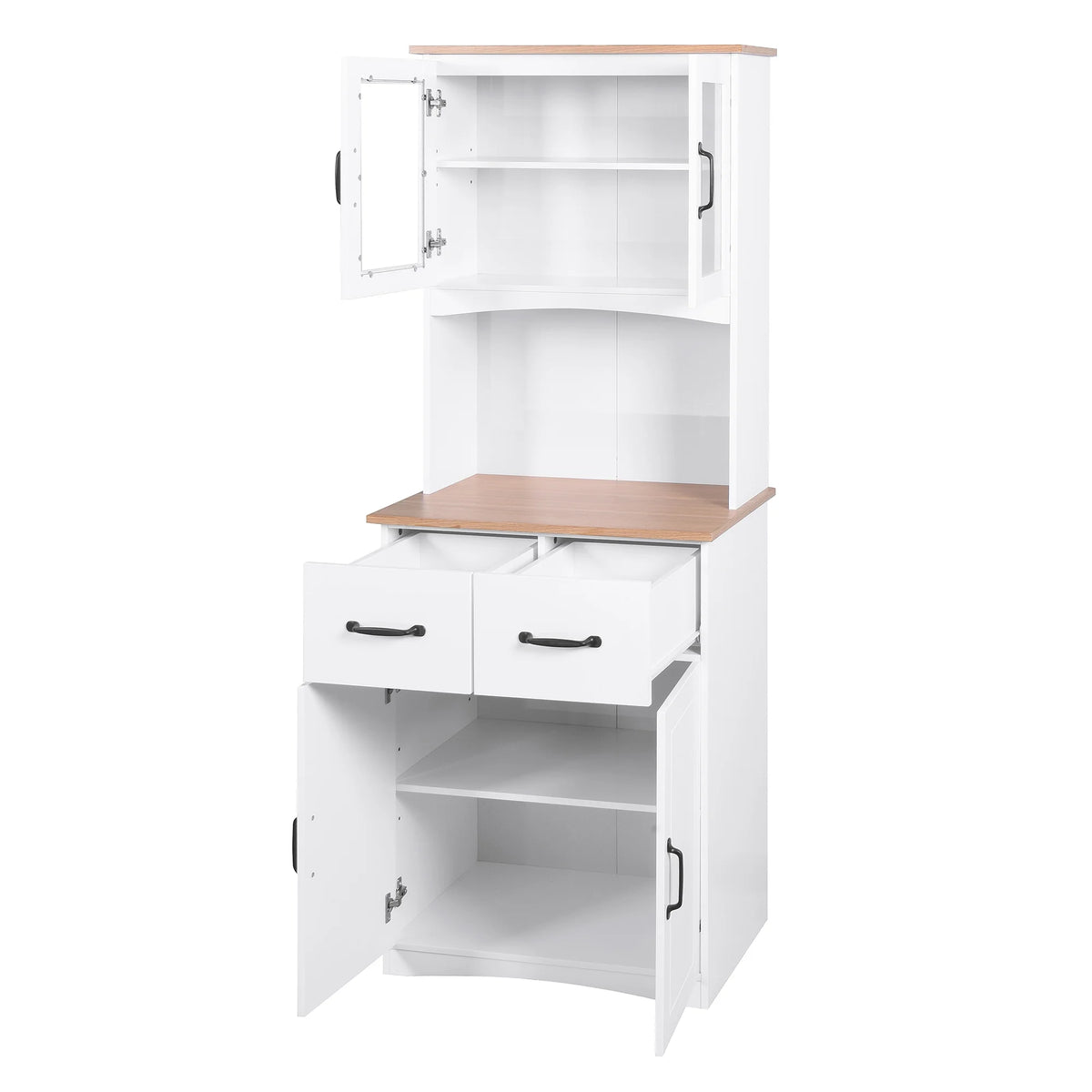 White Tall Wooden Kitchen Cabinet with 2 Drawers I11376
