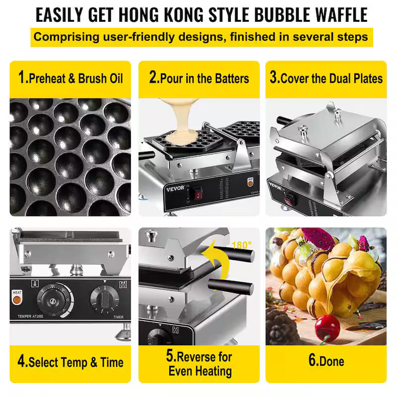 Commercial Bubble Waffle Maker Electric 1500W D7201