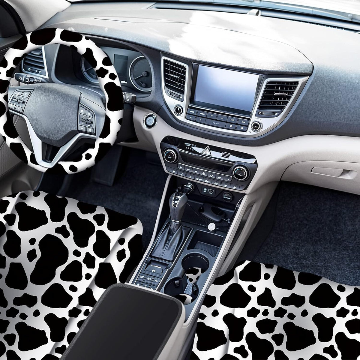 15 Pieces Cow Print Car Seat Covers Full Set I400054