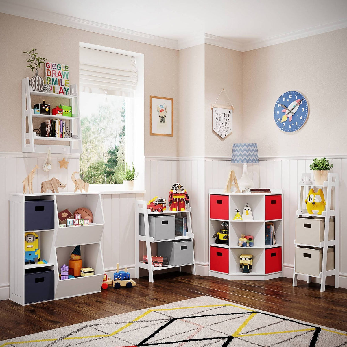 White 3-Cubby 2-Veggie Bin Floor Cabinet E6433