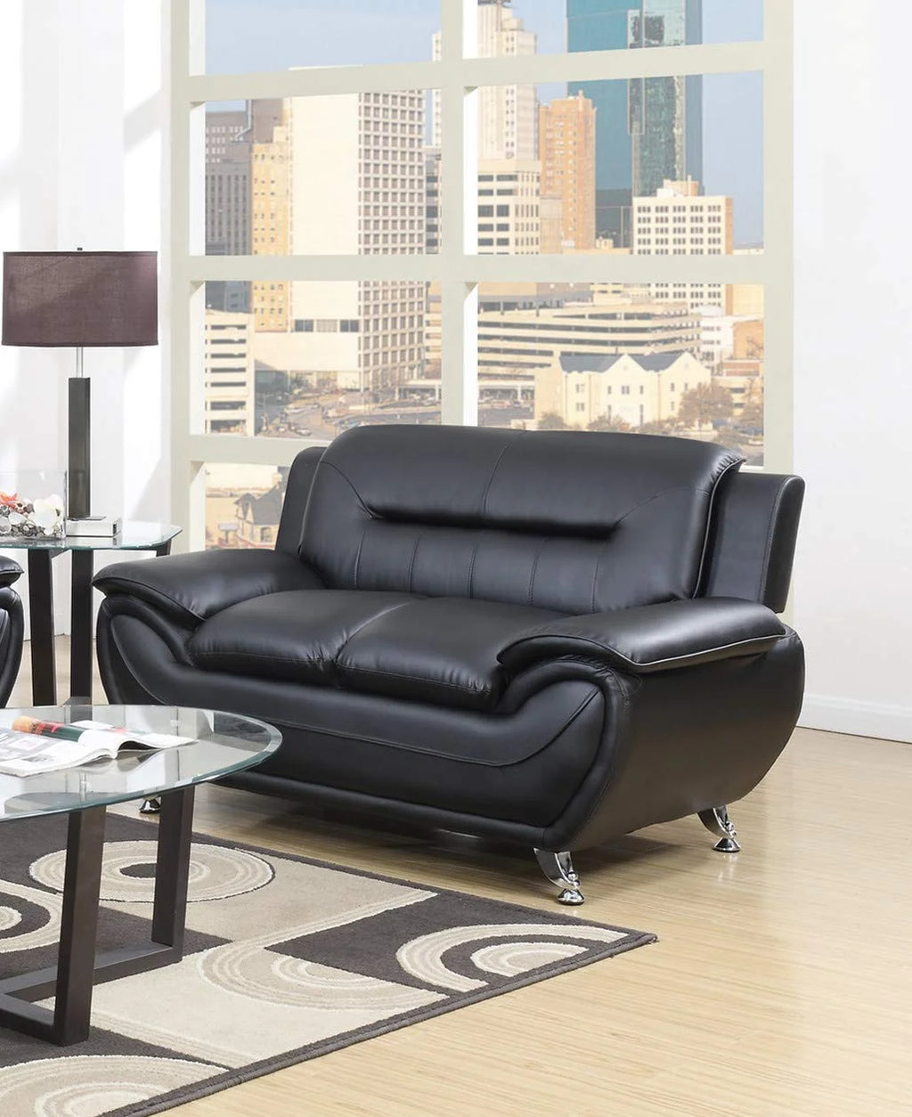 Black Bonded Leather Sofa & Loveseat Set T2977
