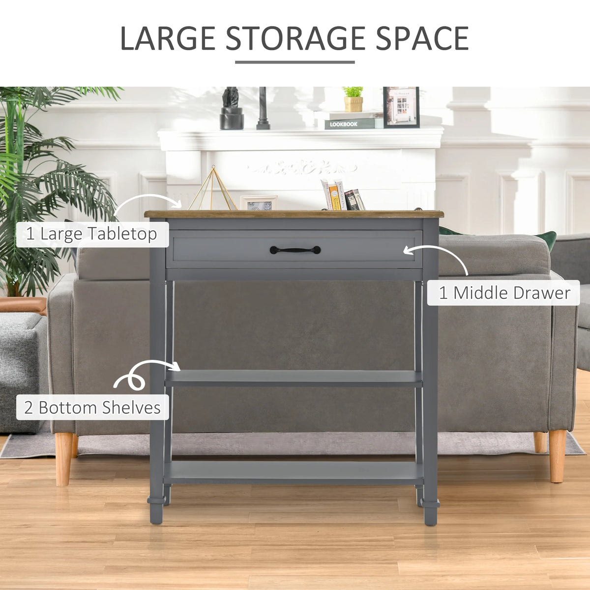 Grey Sofa Console Entry Hallway Table with Storage W8827