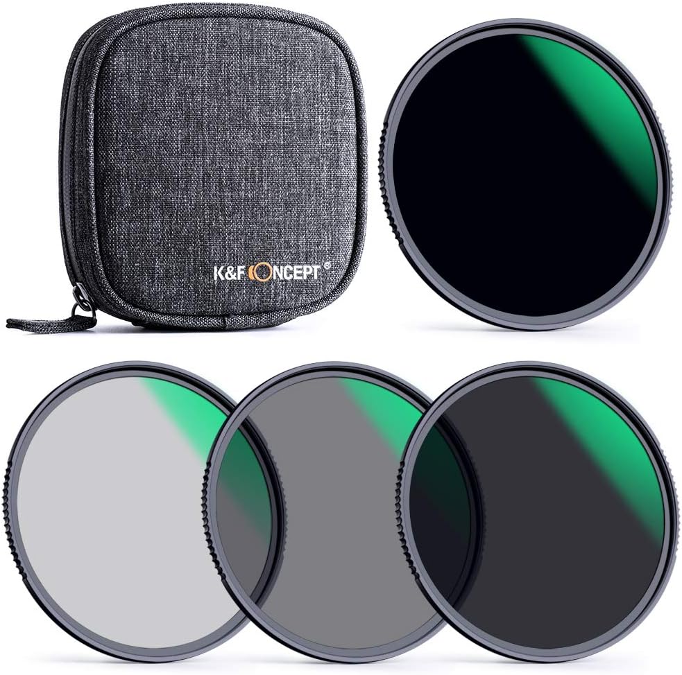 55mm Fixed ND Lens Filter Kit, Neutral Density ND4 ND8 ND64 ND1000 Filter Set with 4-Filter Pouch H6066