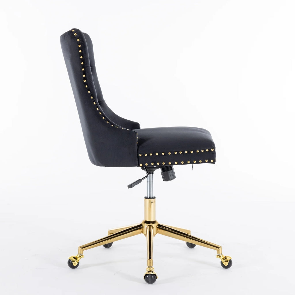 Black Velvet Office Chair with Golden Metal Base Z30196