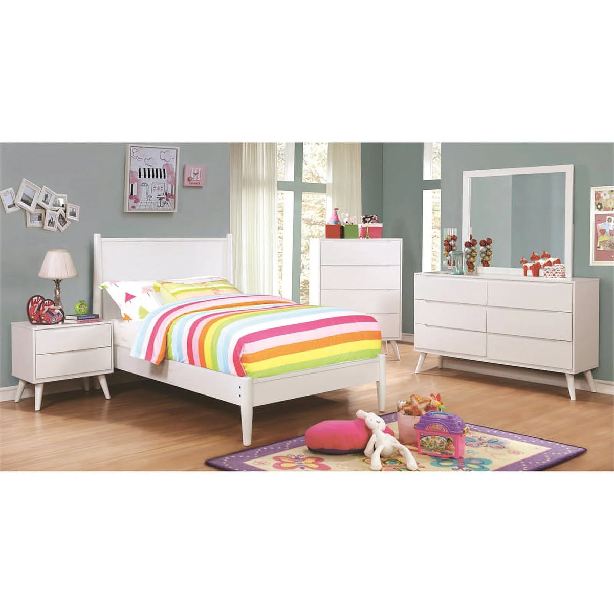 Solid Wood Queen Platform Bed in White K348