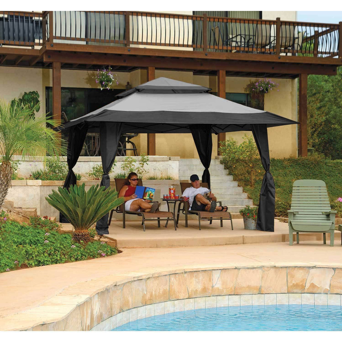 Gray Instant Gazebo Canopy with Bug Screen I742