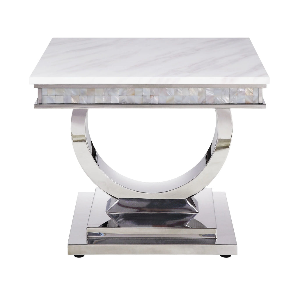 White Printed Faux Marble End Table L889172