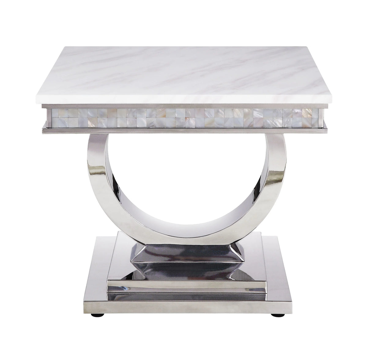 White Printed Faux Marble End Table L889172